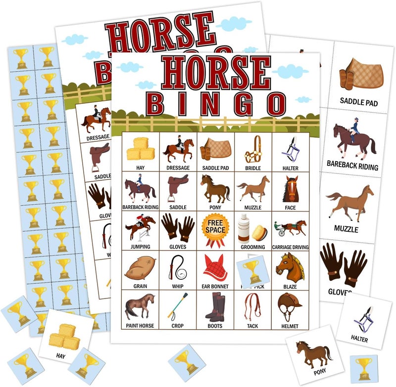 Qssfdgg Horse Farm Bingo Cards, 24 Player Pony Party Bingo Game for Family Adult, Cowgirl Cowboy Party Favor, Large Group Party Celebration Activity -05 - Image 1